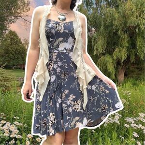 Old Navy Dusty Blue Floral Print Slip Dress with Flirty Full Skirt, Size M